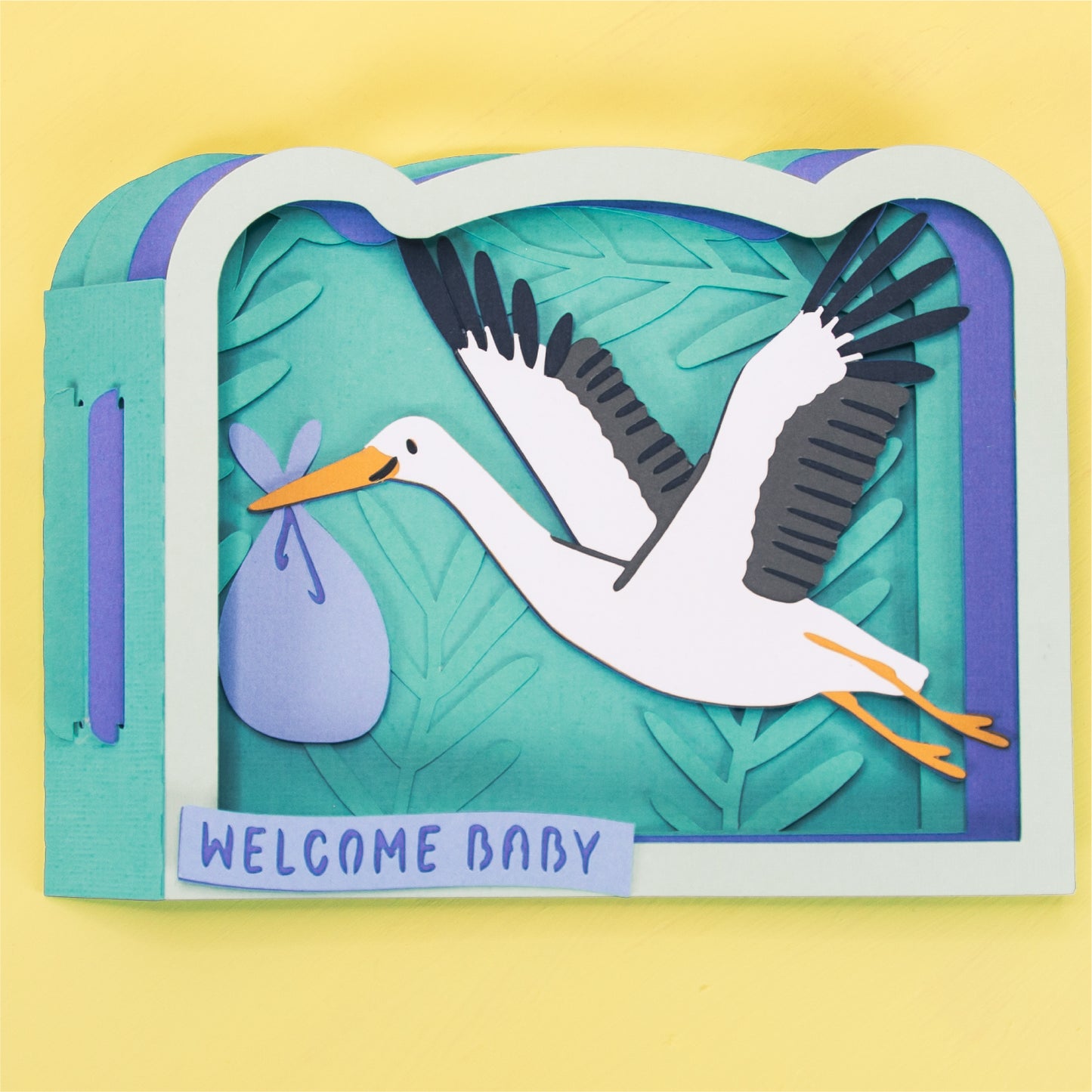 New Baby Stork Card - 3D Newborn Card SVG