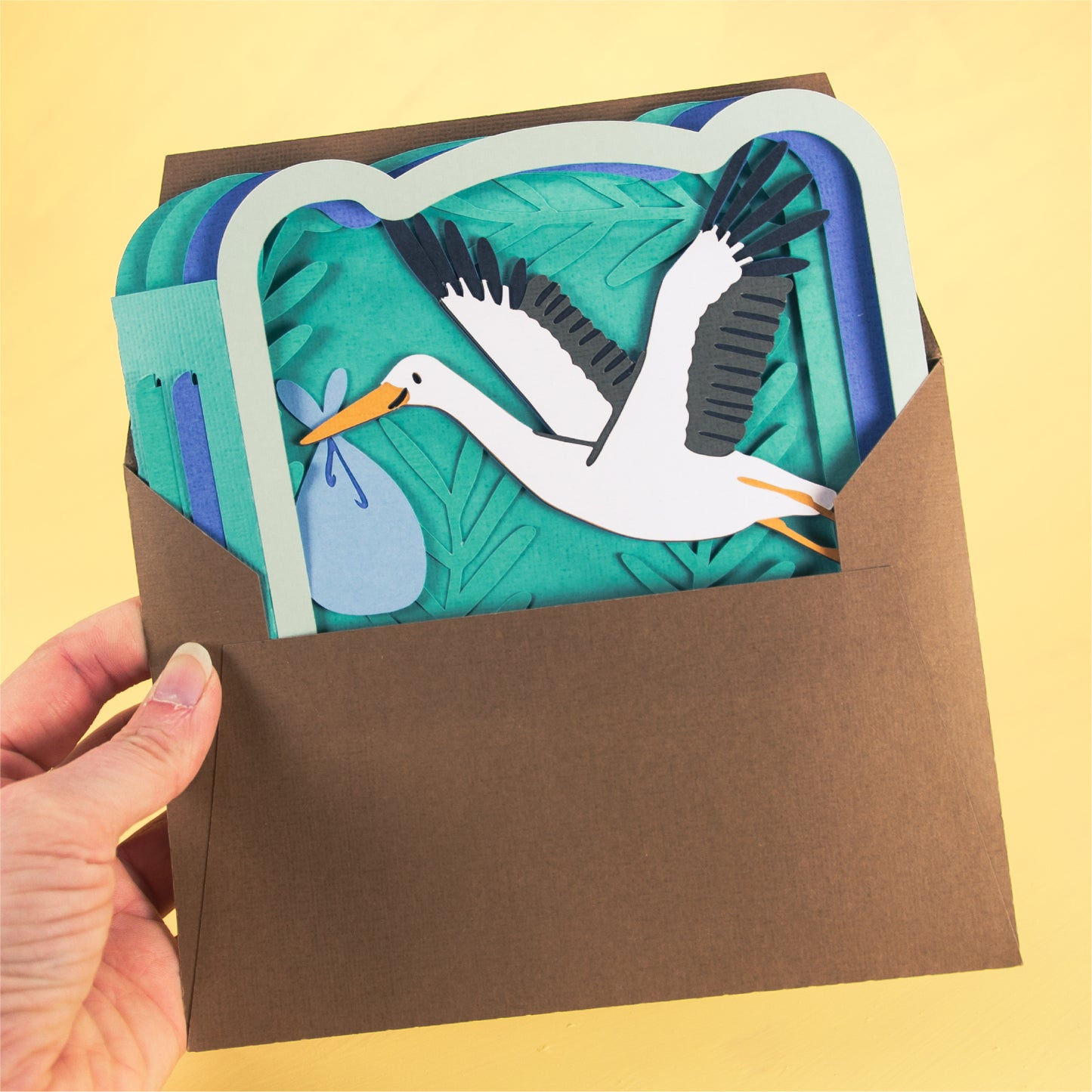 New Baby Stork Card - 3D Newborn Card SVG