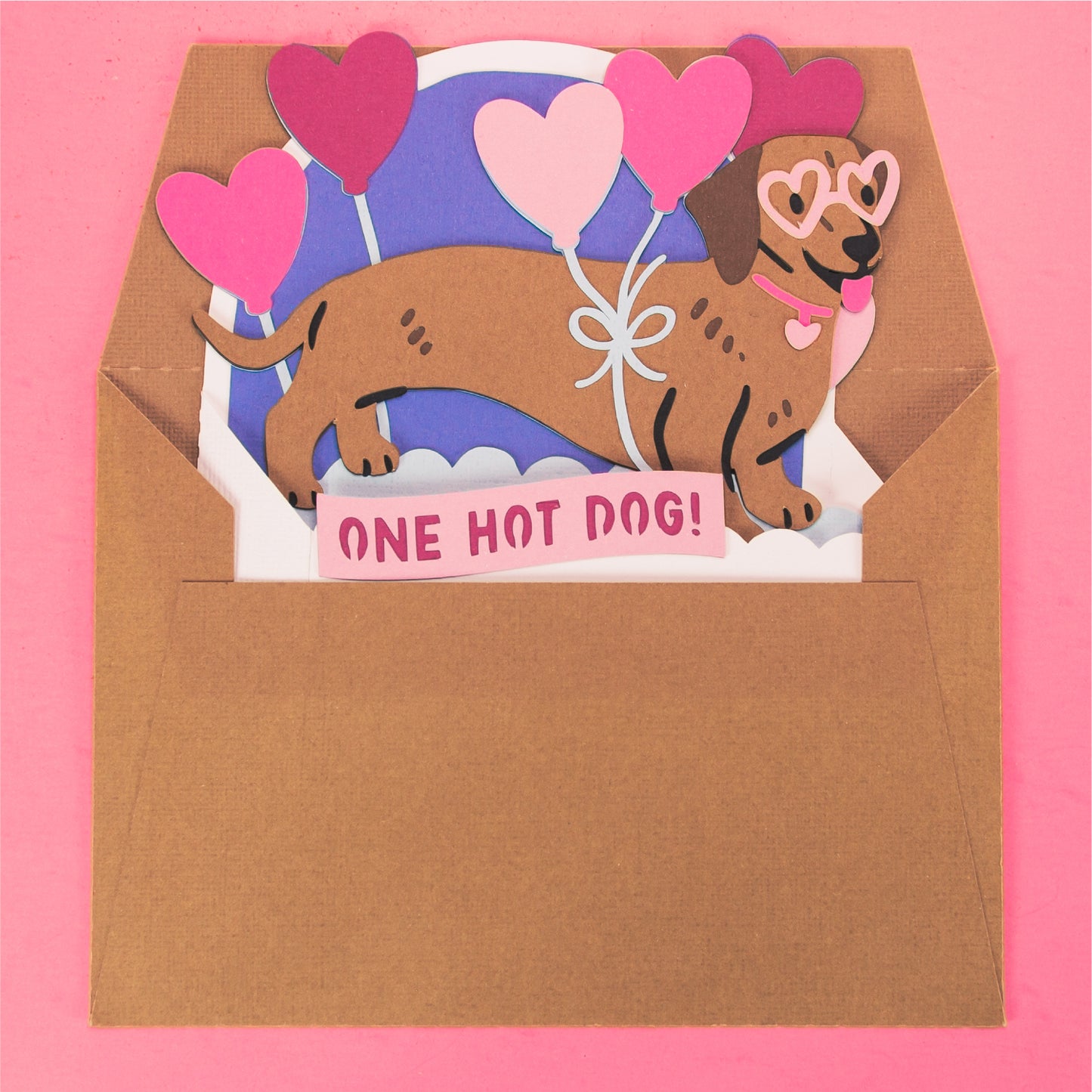 One Hot Dog - Dachshund Card - 3D Valentine's Day Card SVG