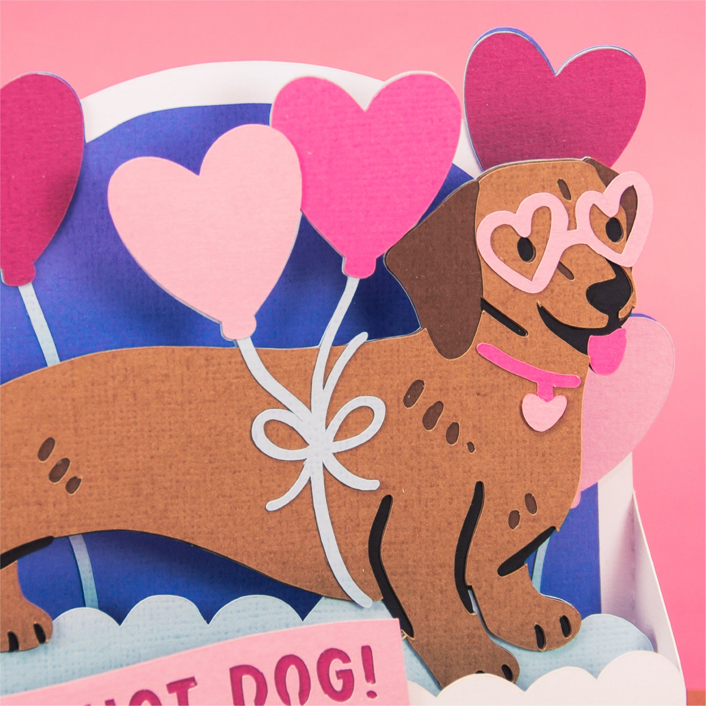 One Hot Dog - Dachshund Card - 3D Valentine's Day Card SVG
