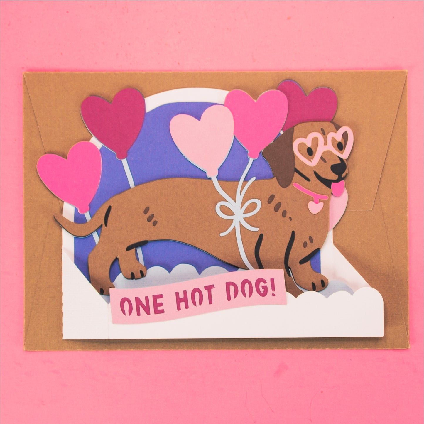 One Hot Dog - Dachshund Card - 3D Valentine's Day Card SVG
