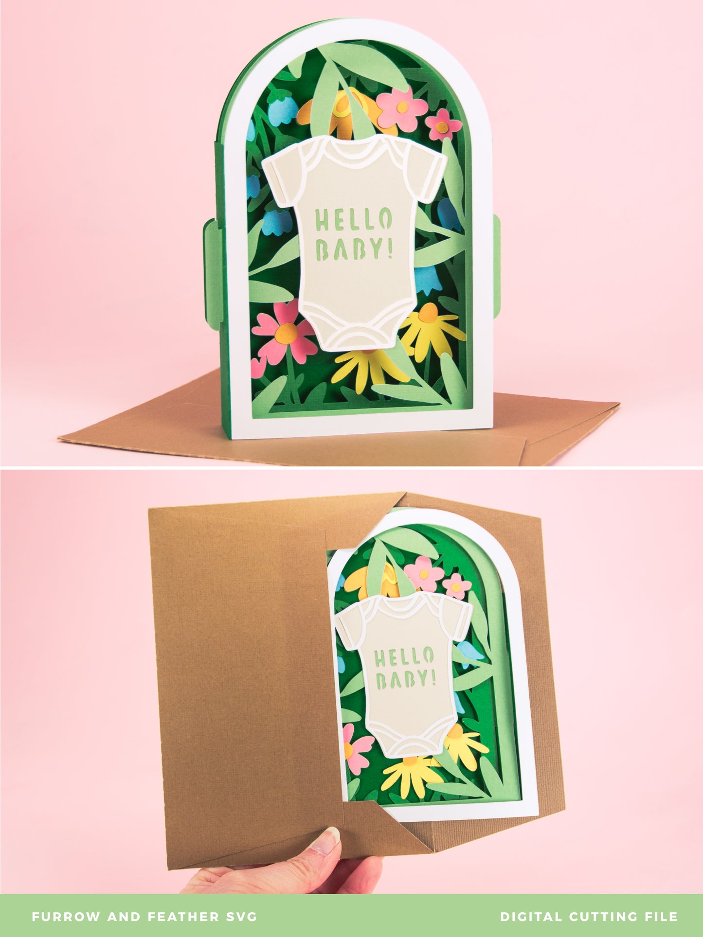 Baby Onesie with Flowers Card - 3D Newborn Card SVG