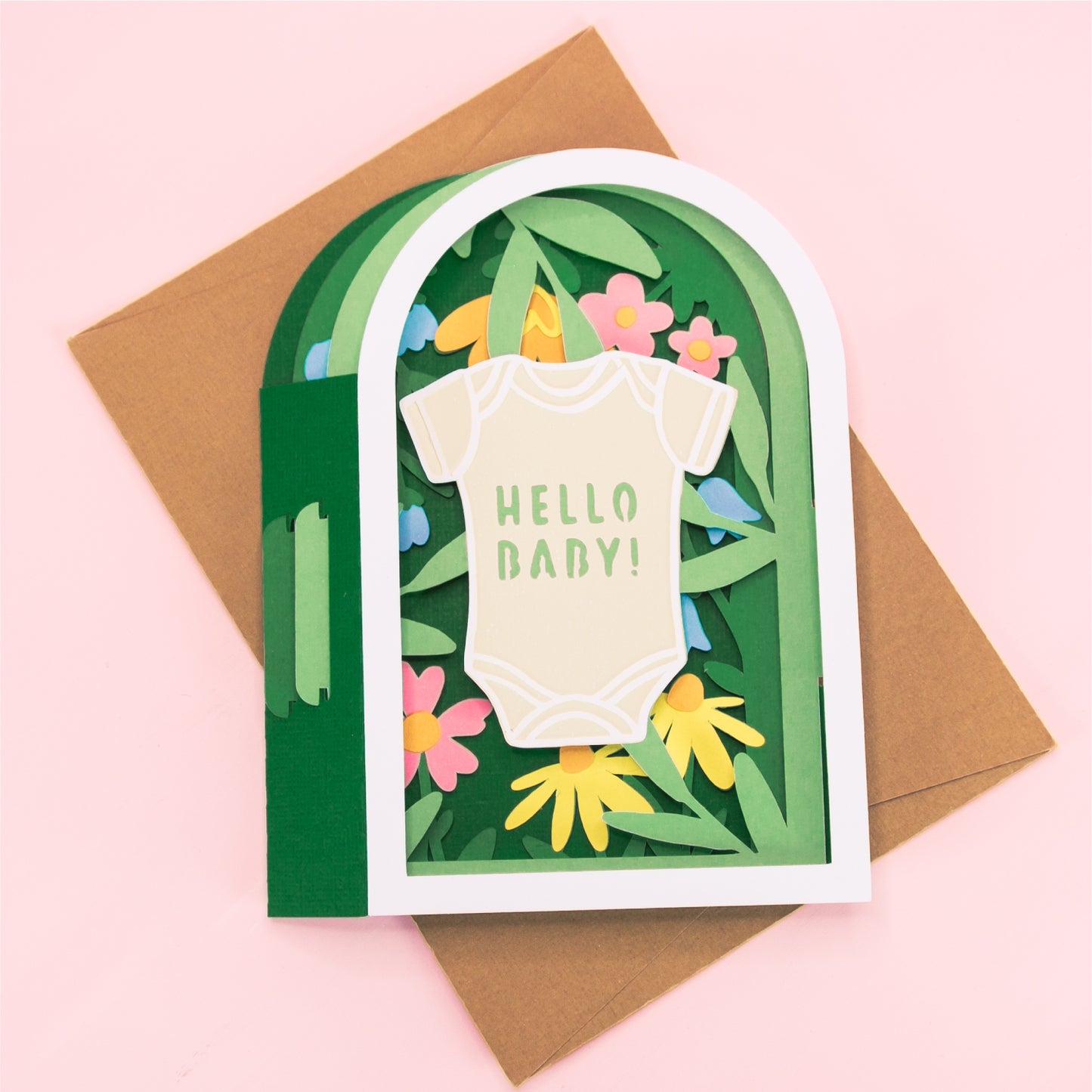 Baby Onesie with Flowers Card - 3D Newborn Card SVG