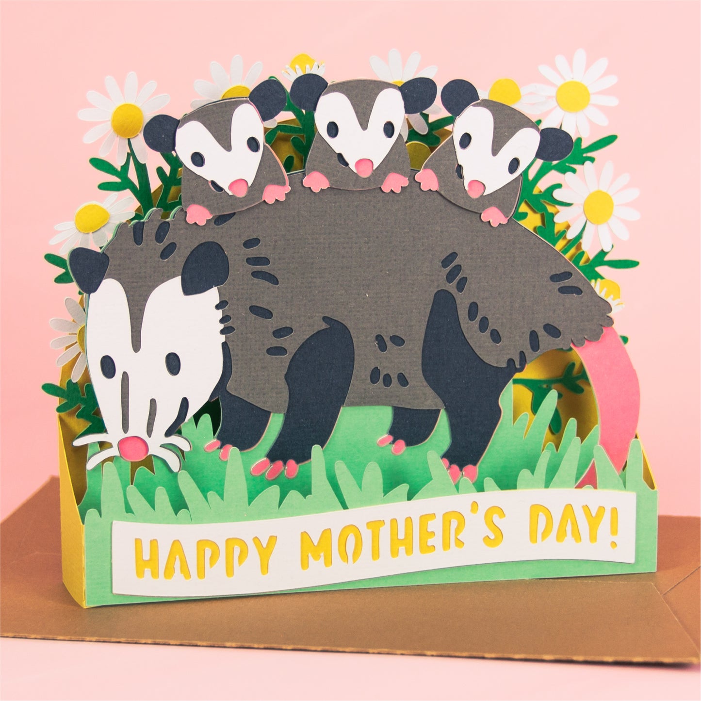 Opossum with Babies Card - 3D Mother's Day Card SVG