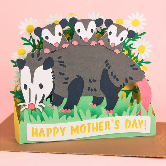Opossum with Babies Card - 3D Mother's Day Card SVG