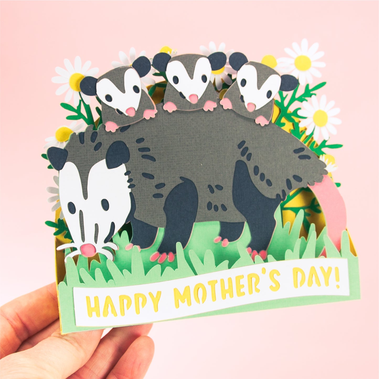Opossum with Babies Card - 3D Mother's Day Card SVG