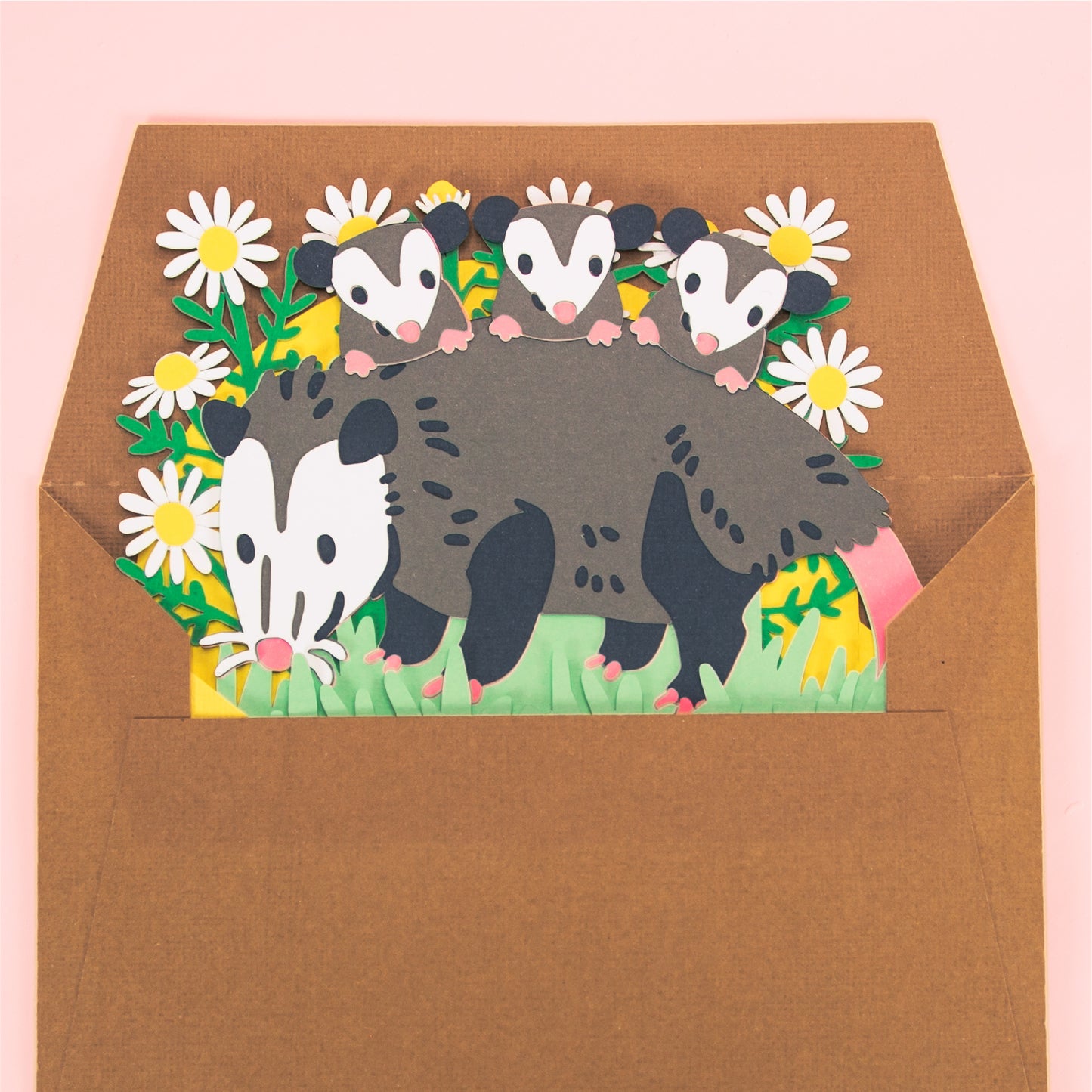 Opossum with Babies Card - 3D Mother's Day Card SVG