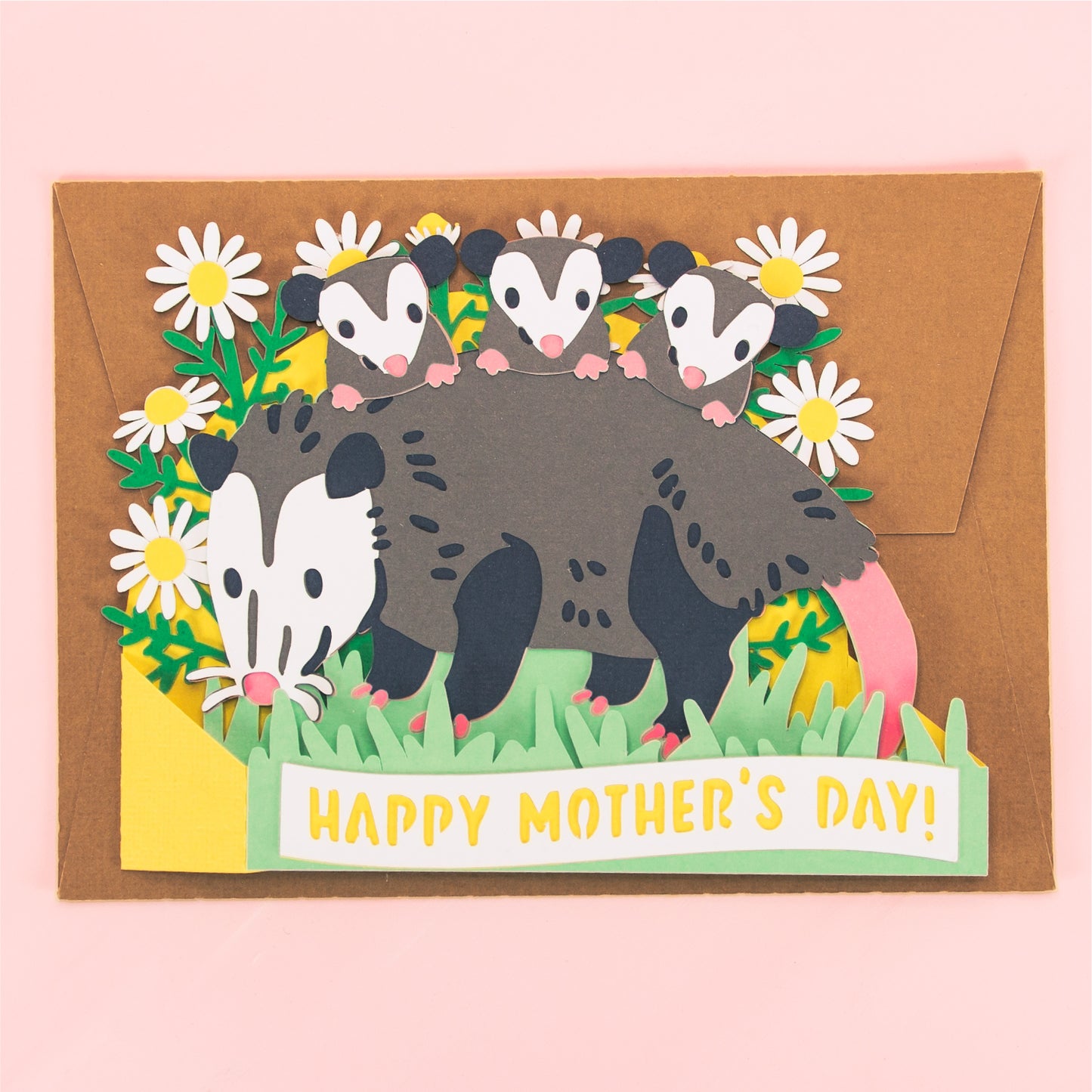Opossum with Babies Card - 3D Mother's Day Card SVG