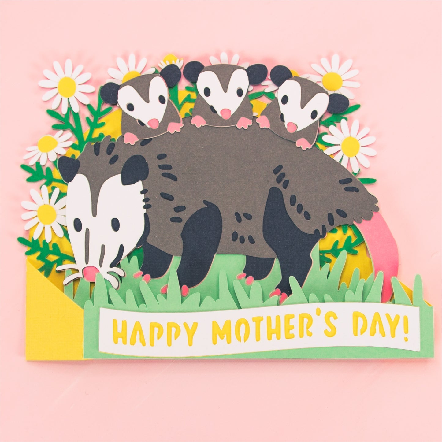 Opossum with Babies Card - 3D Mother's Day Card SVG