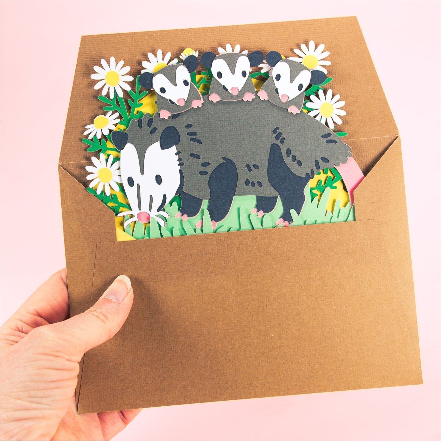 Opossum with Babies Card - 3D Mother's Day Card SVG