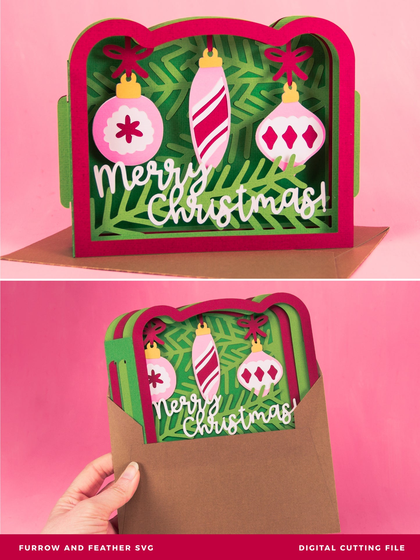 Merry Christmas Ornament Card - 3D Christmas Card SVG