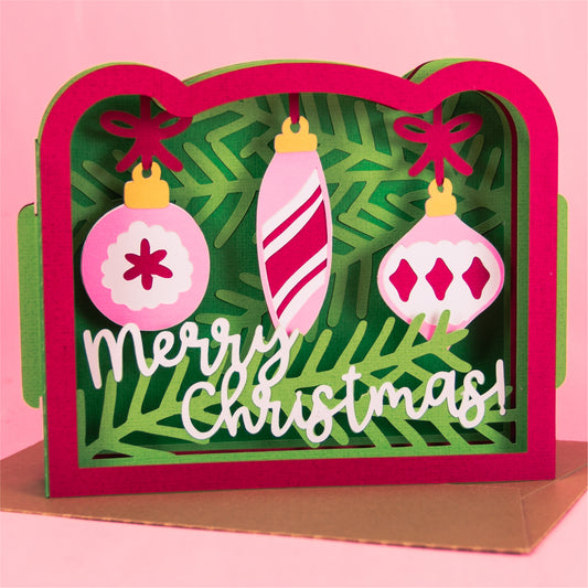 Merry Christmas Ornament Card - 3D Christmas Card SVG