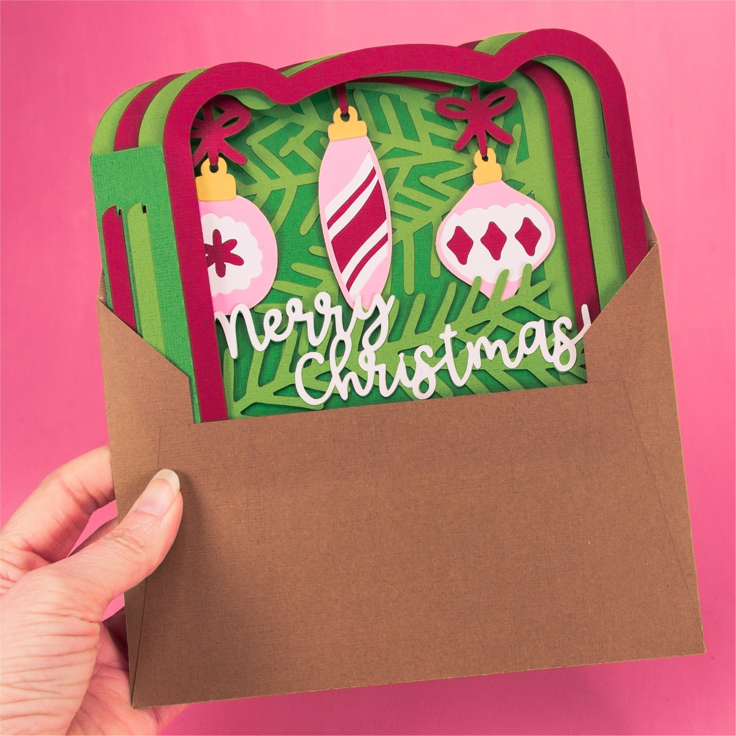 Merry Christmas Ornament Card - 3D Christmas Card SVG