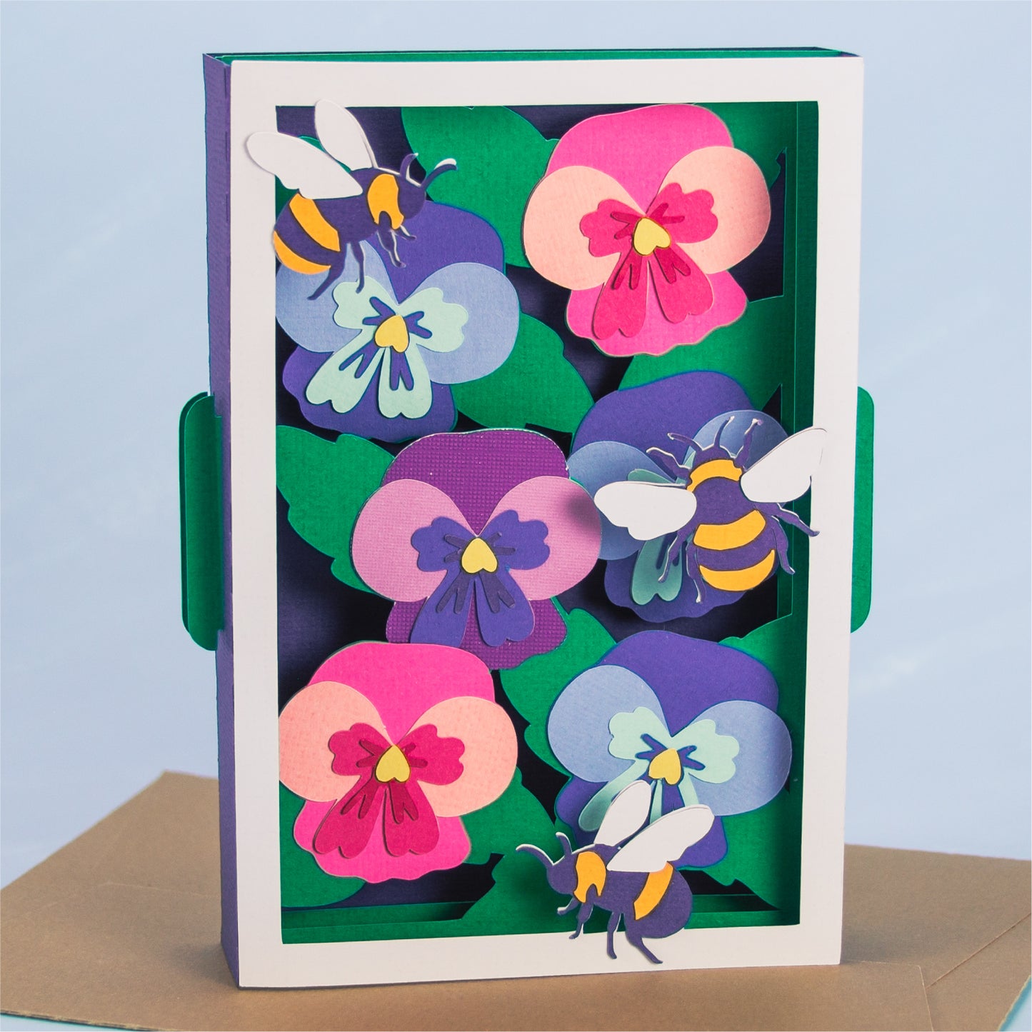 Pansies with Bumblebees Card - 3D Card SVG