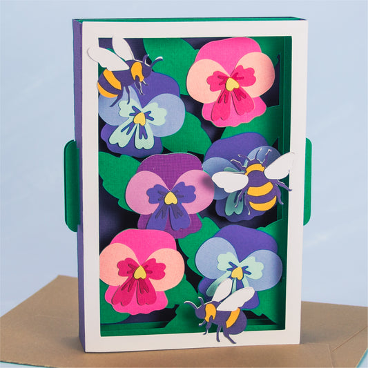 Pansies with Bumblebees Card - 3D Card SVG