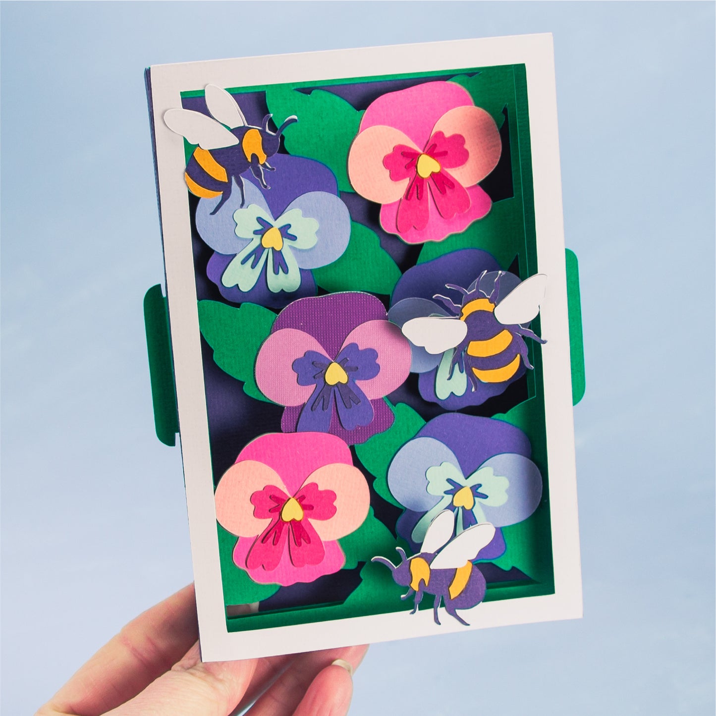 Pansies with Bumblebees Card - 3D Card SVG