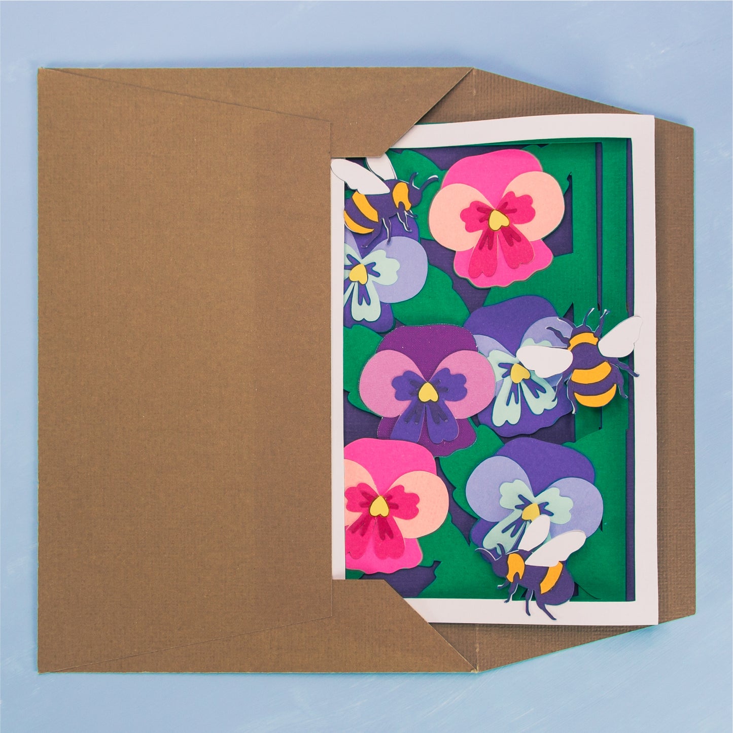 Pansies with Bumblebees Card - 3D Card SVG