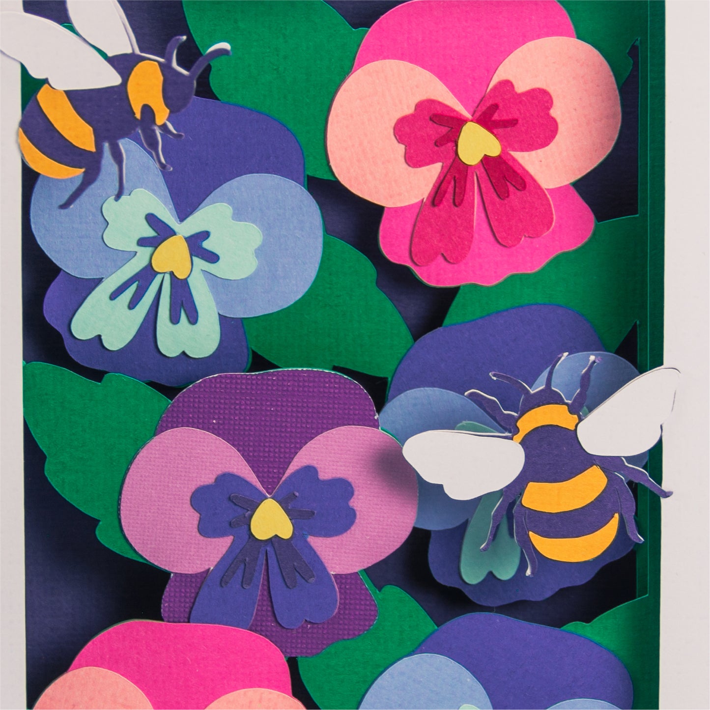 Pansies with Bumblebees Card - 3D Card SVG