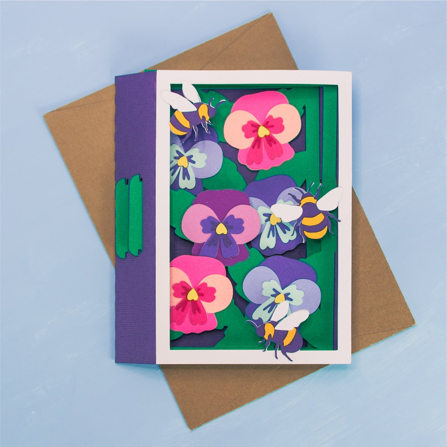 Pansies with Bumblebees Card - 3D Card SVG