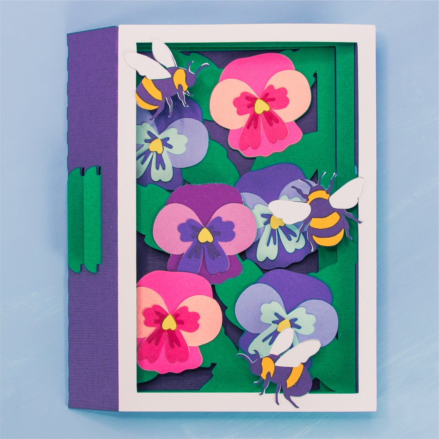 Pansies with Bumblebees Card - 3D Card SVG