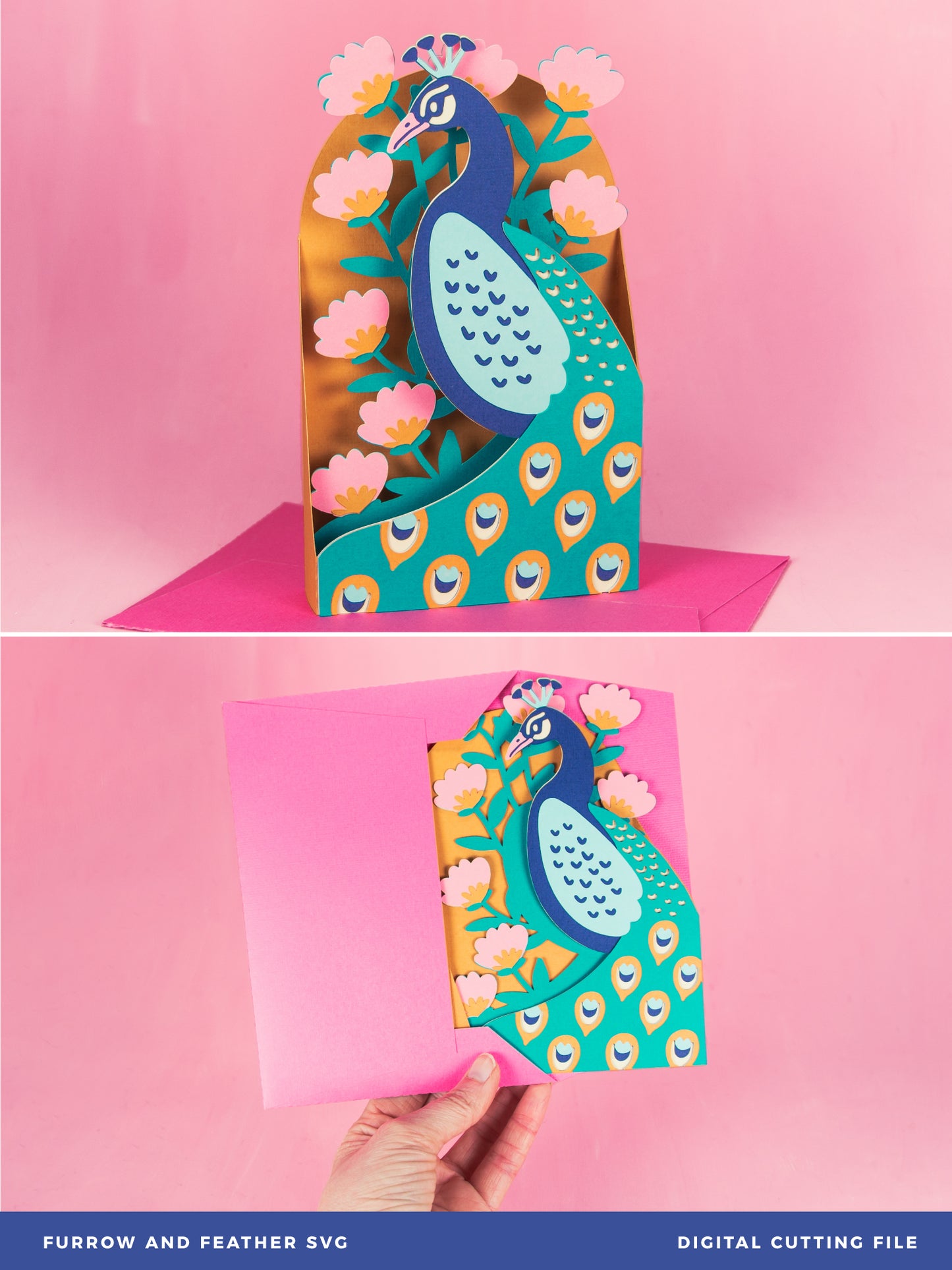 Peacock with Flowers Card - 3D Any Occasion Card SVG