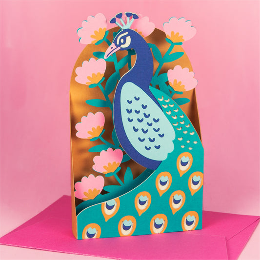 Peacock with Flowers Card - 3D Any Occasion Card SVG