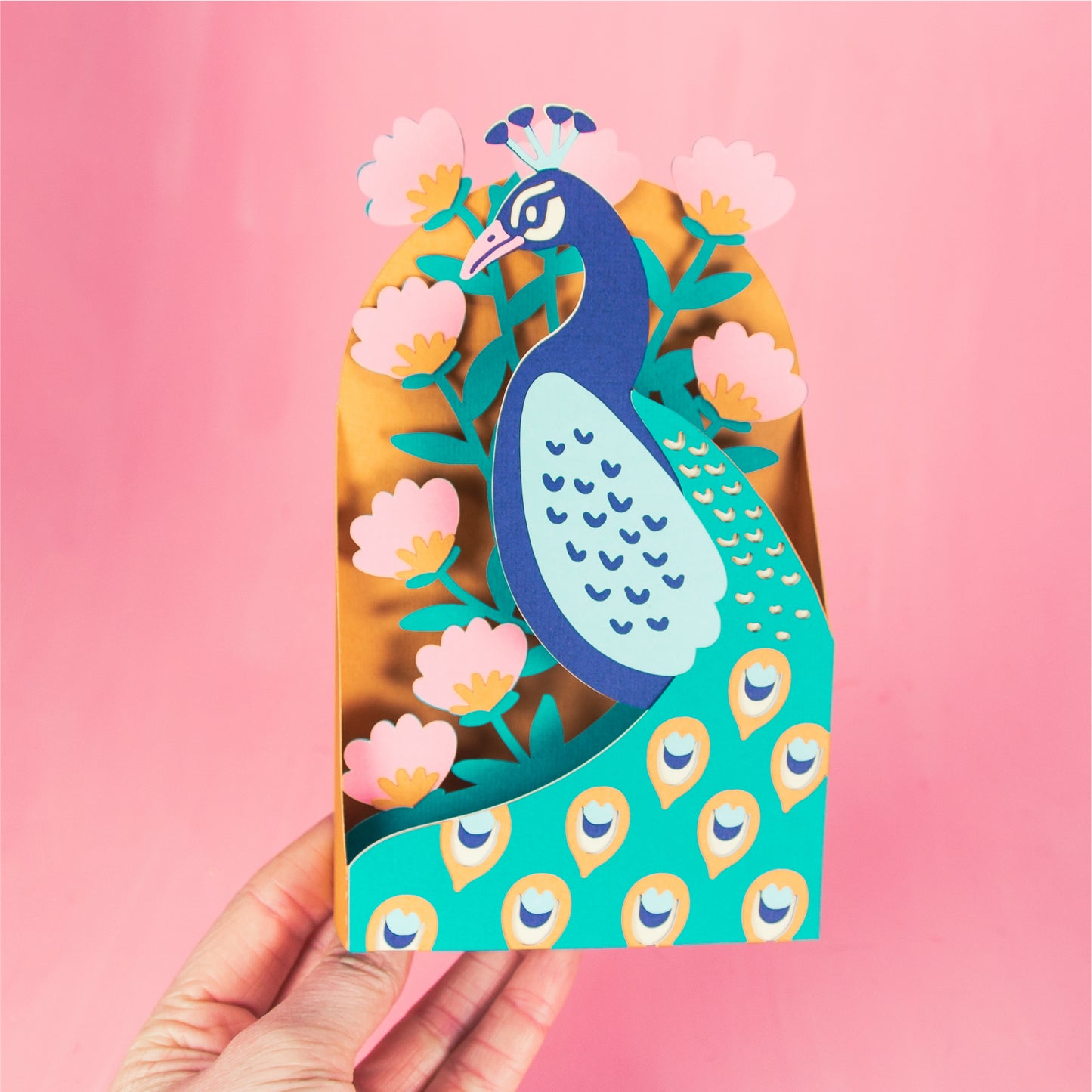 Peacock with Flowers Card - 3D Any Occasion Card SVG