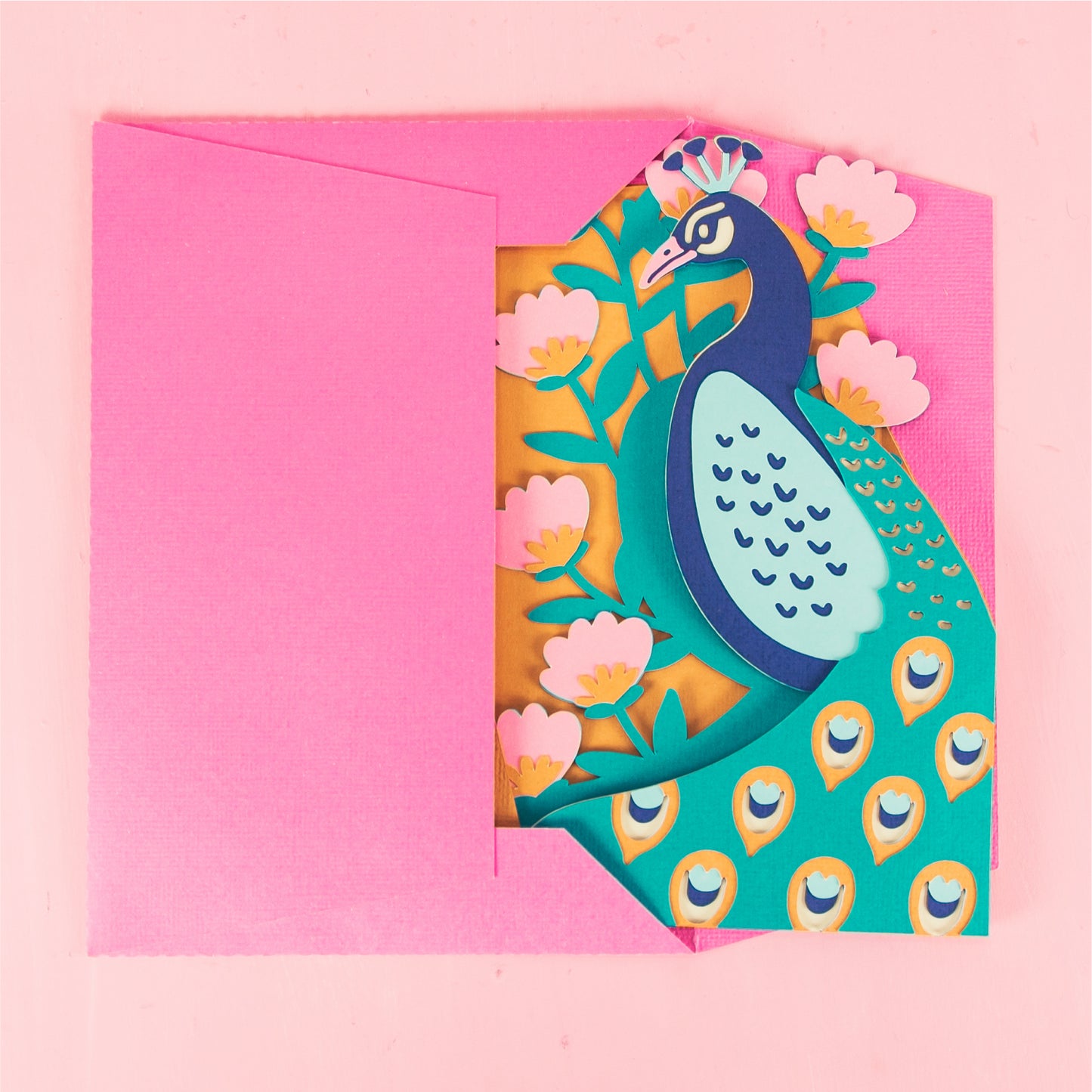 Peacock with Flowers Card - 3D Any Occasion Card SVG