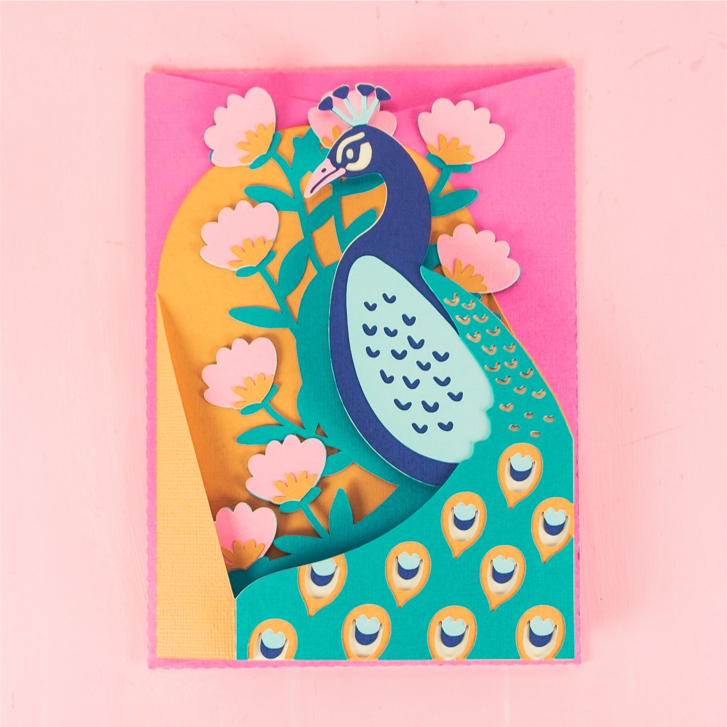 Peacock with Flowers Card - 3D Any Occasion Card SVG
