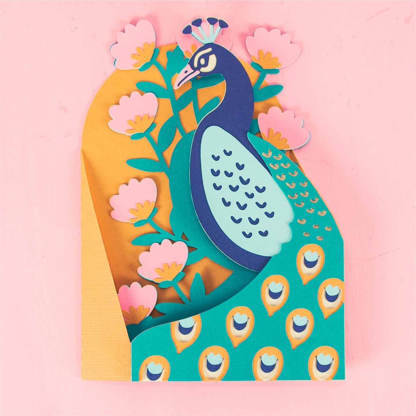 Peacock with Flowers Card - 3D Any Occasion Card SVG