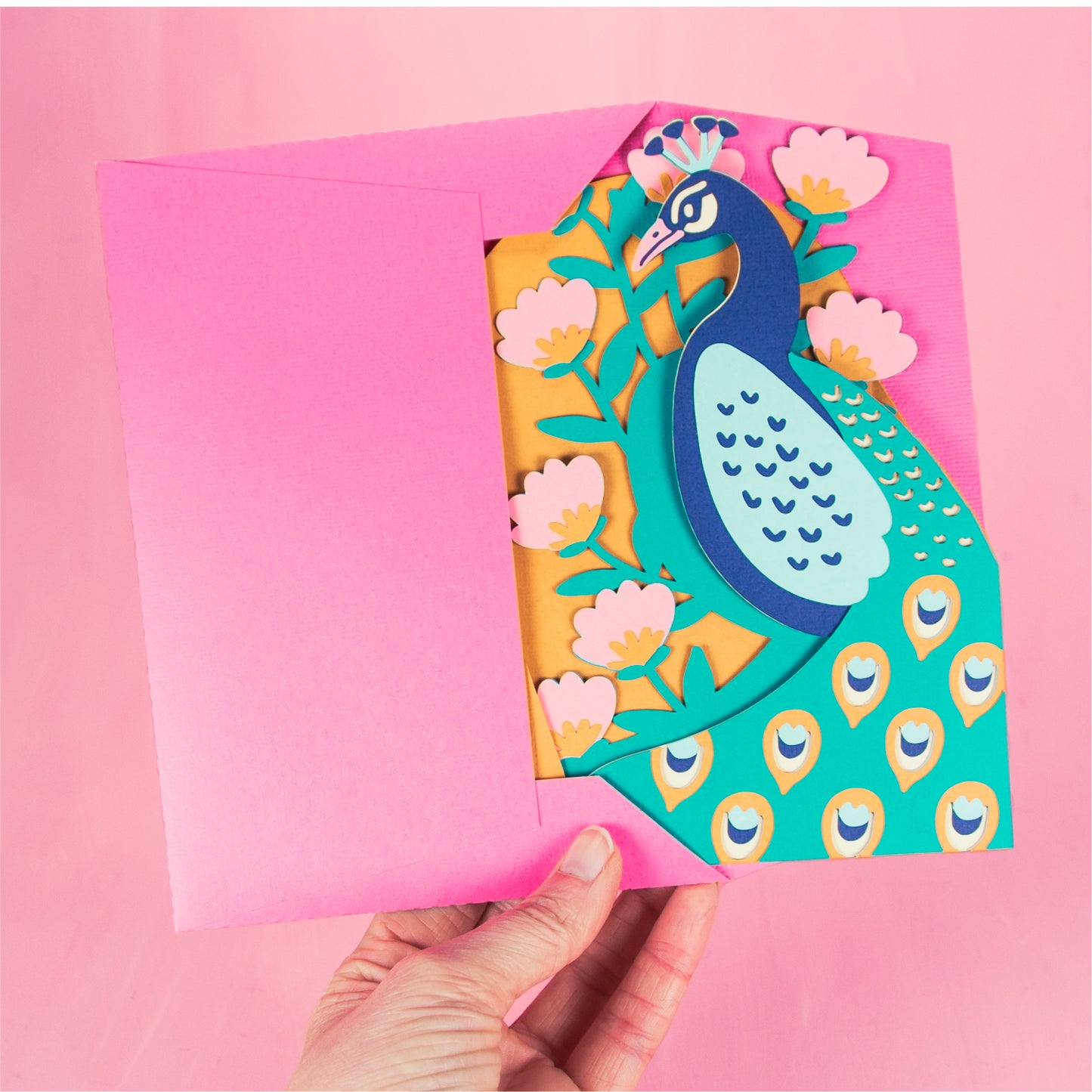 Peacock with Flowers Card - 3D Any Occasion Card SVG