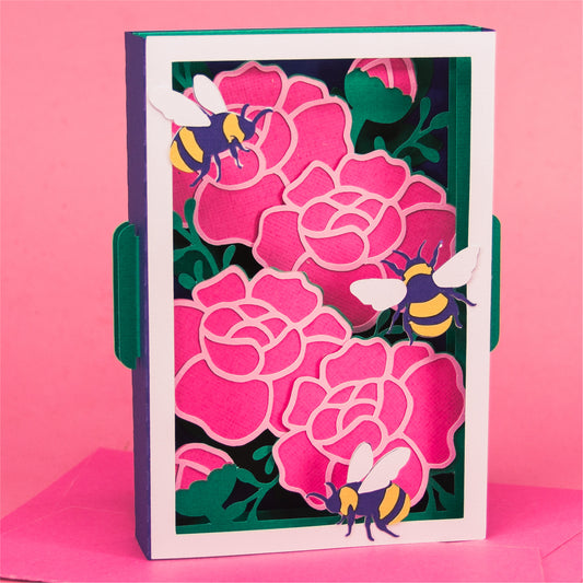 Peonies with Bumblebees Card - 3D Any Occasion Card SVG