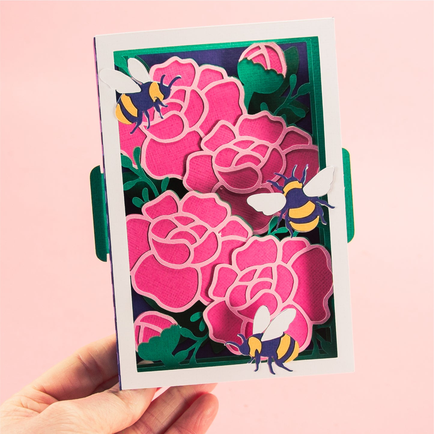 Peonies with Bumblebees Card - 3D Any Occasion Card SVG
