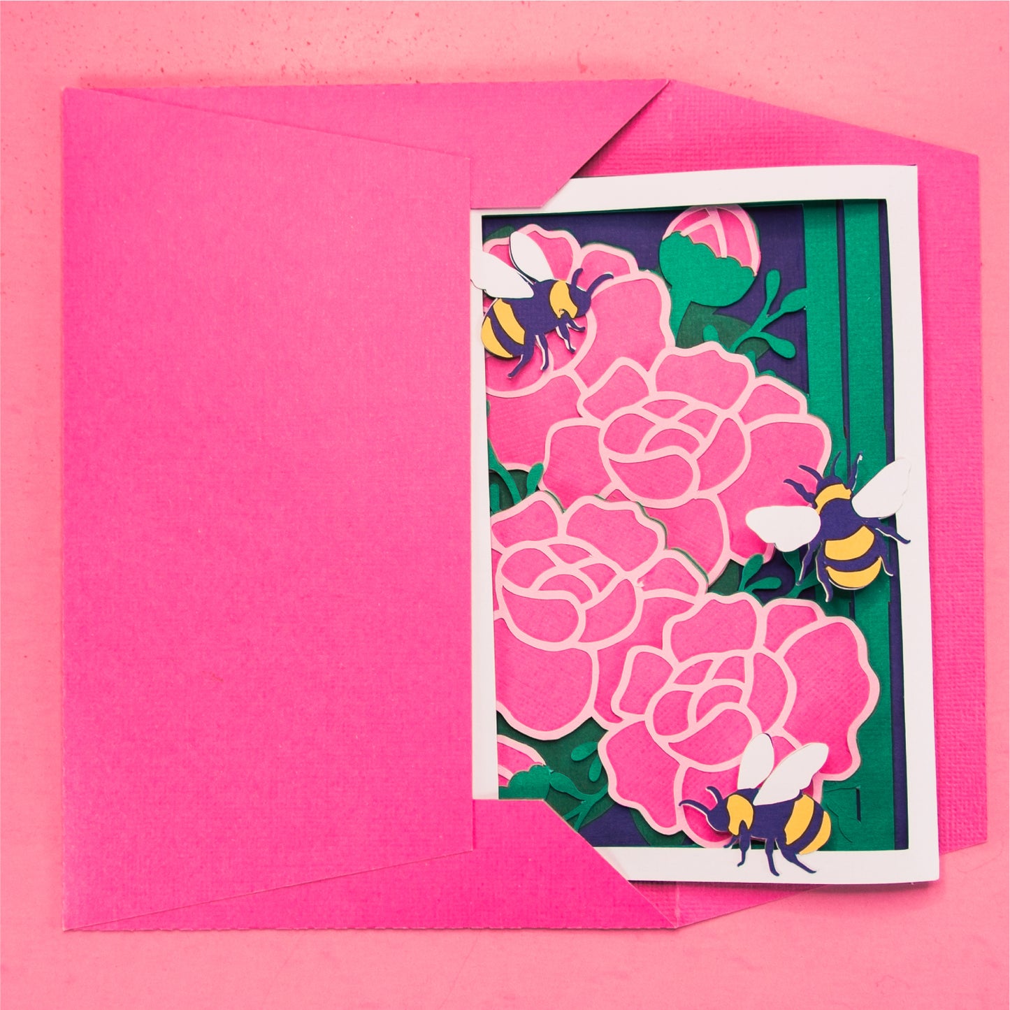 Peonies with Bumblebees Card - 3D Any Occasion Card SVG