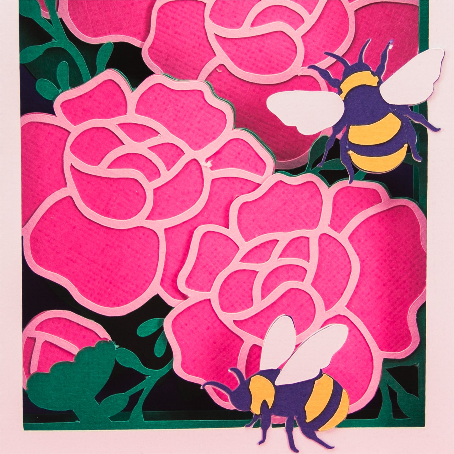 Peonies with Bumblebees Card - 3D Any Occasion Card SVG