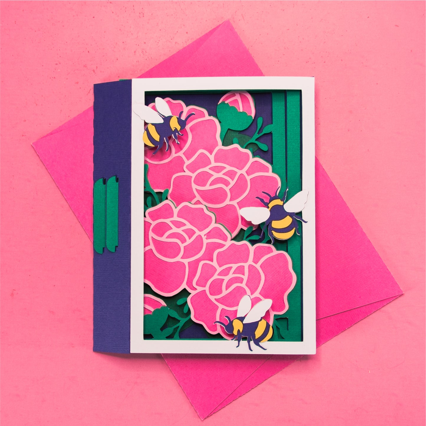 Peonies with Bumblebees Card - 3D Any Occasion Card SVG