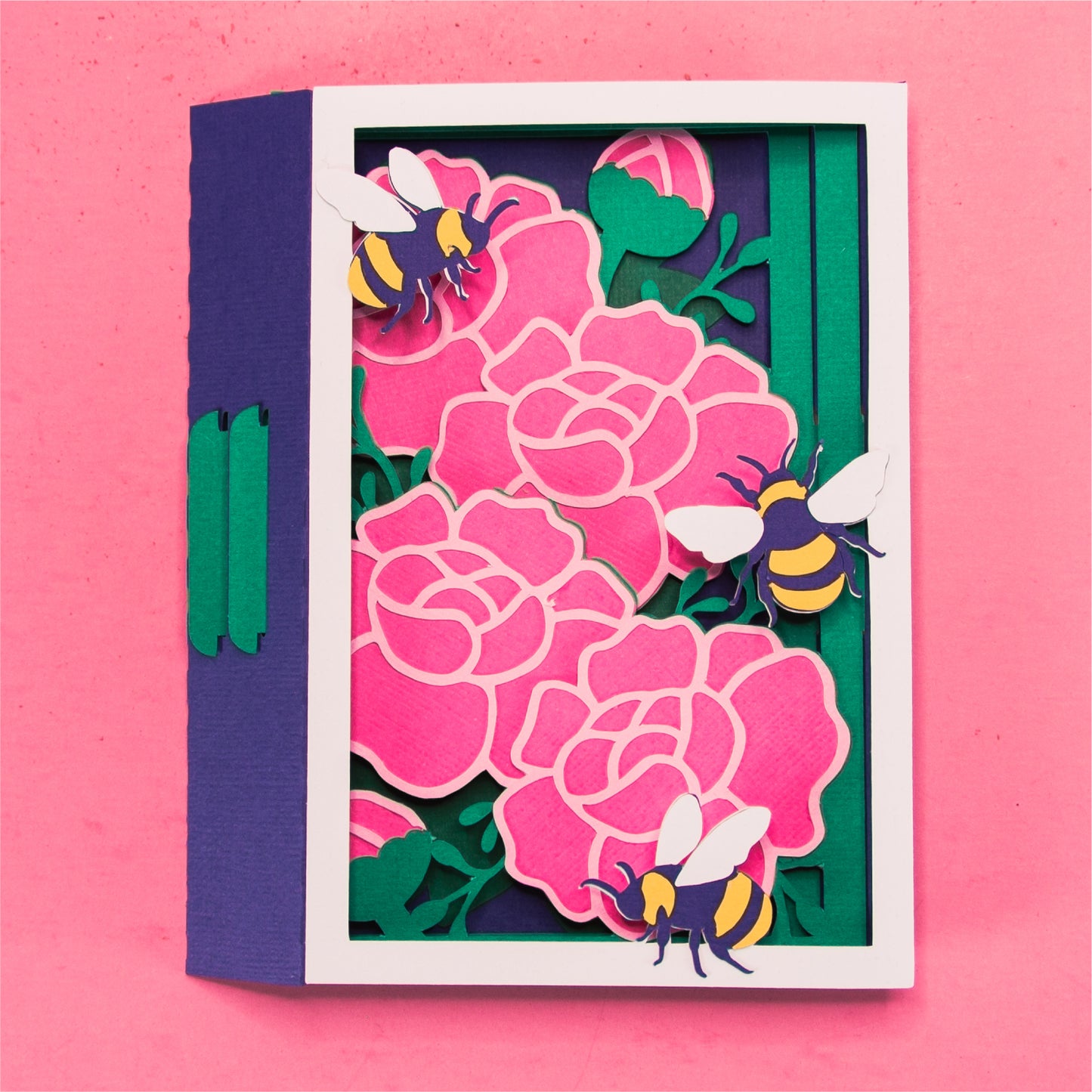 Peonies with Bumblebees Card - 3D Any Occasion Card SVG