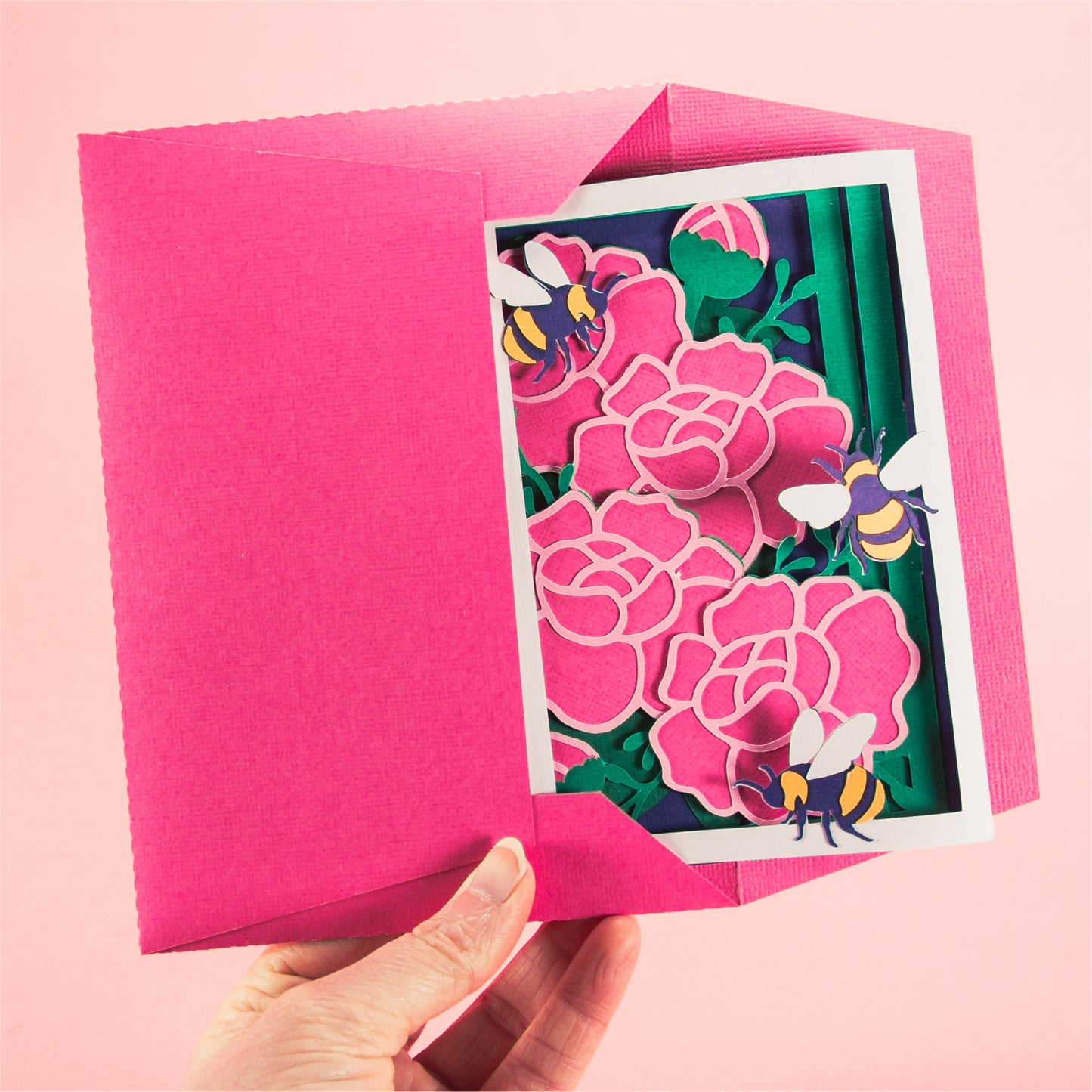 Peonies with Bumblebees Card - 3D Any Occasion Card SVG