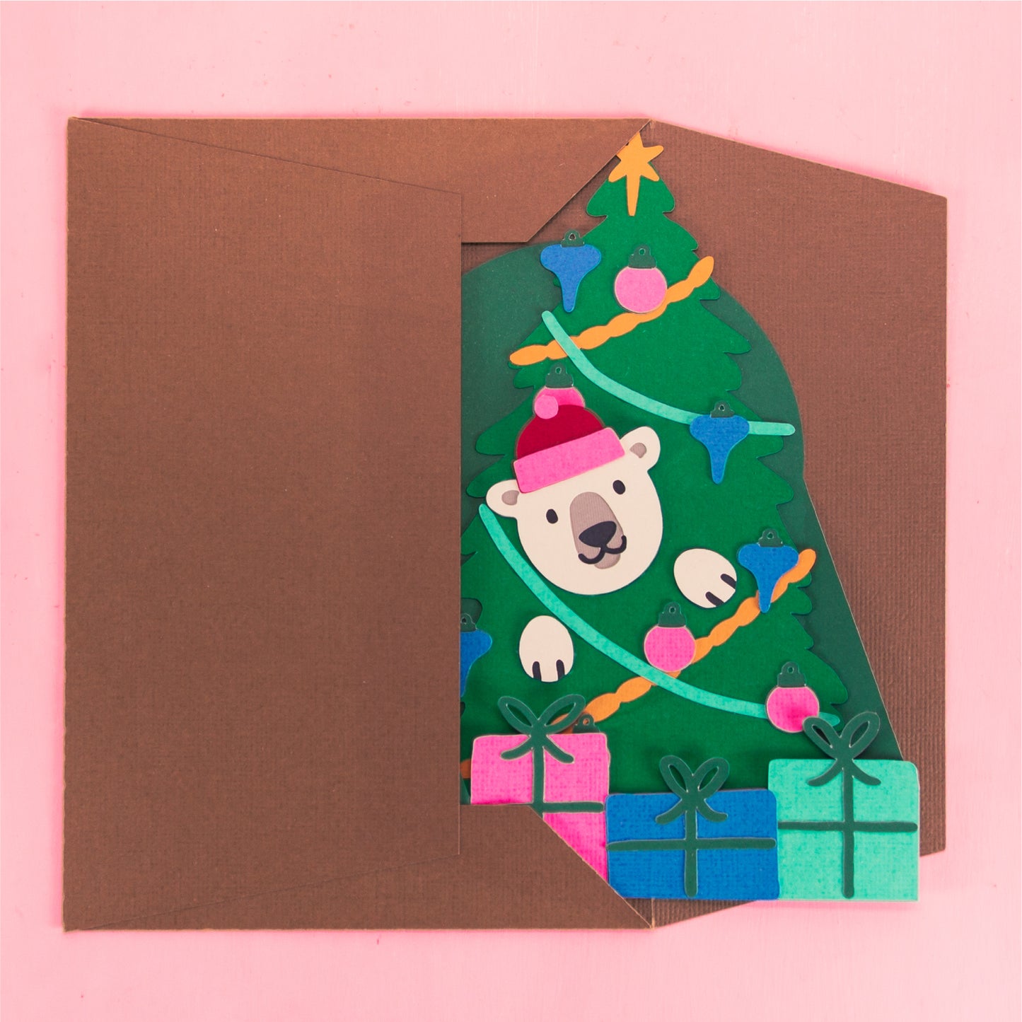 Polar Bear in Christmas Tree Card - 3D Christmas Card SVG