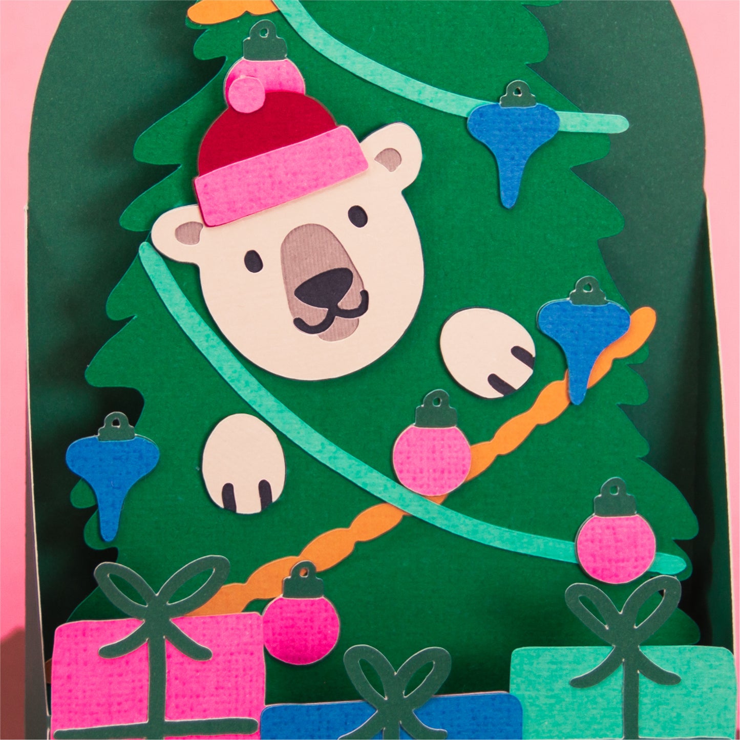 Polar Bear in Christmas Tree Card - 3D Christmas Card SVG