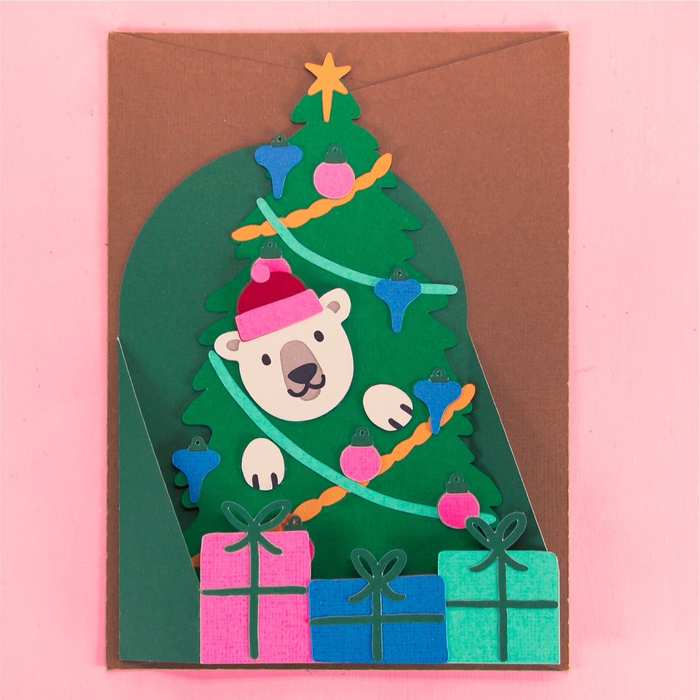 Polar Bear in Christmas Tree Card - 3D Christmas Card SVG