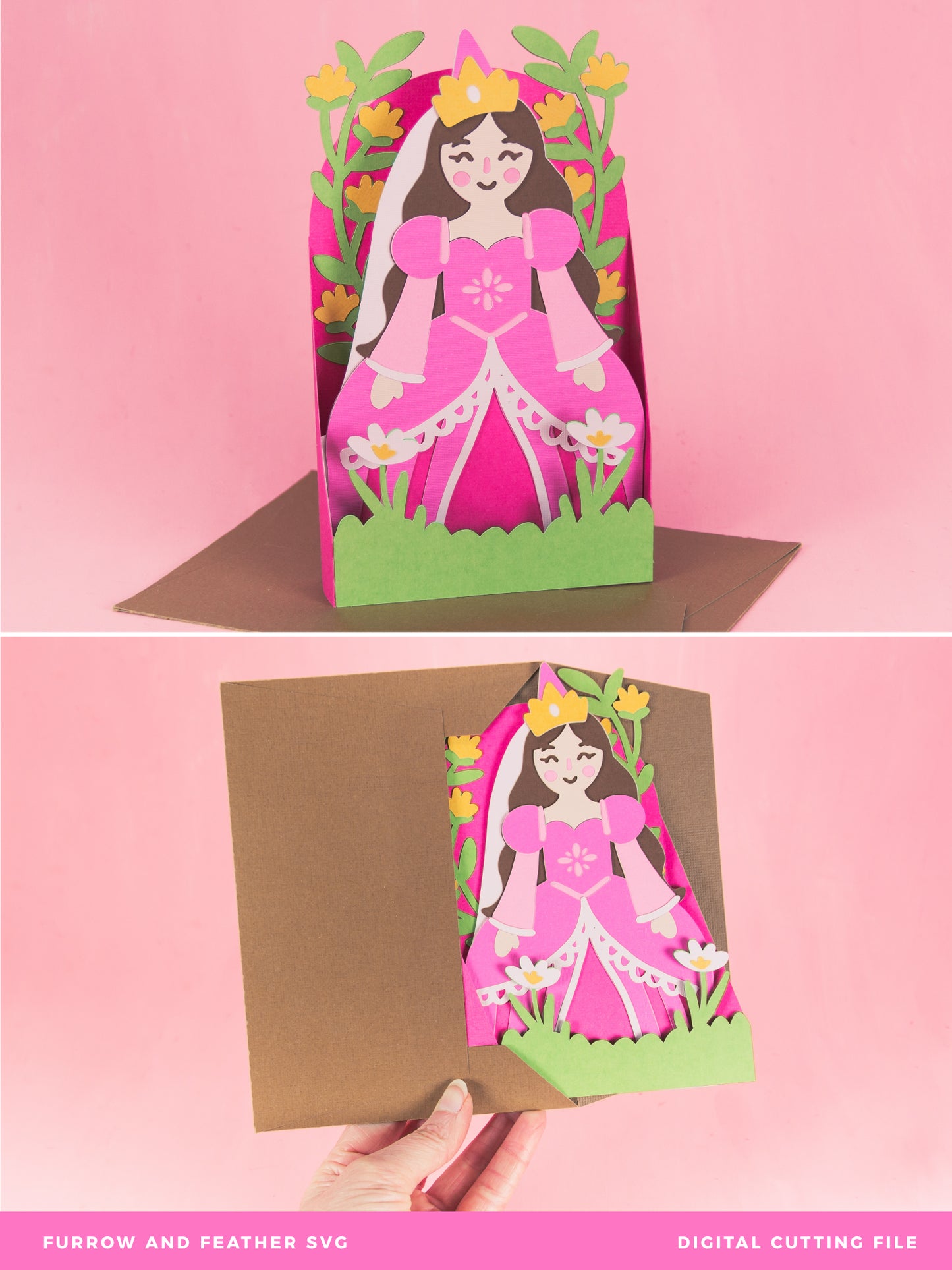 Princess with Flowers Card - 3D Card SVG
