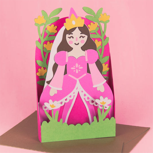 Princess with Flowers Card - 3D Card SVG