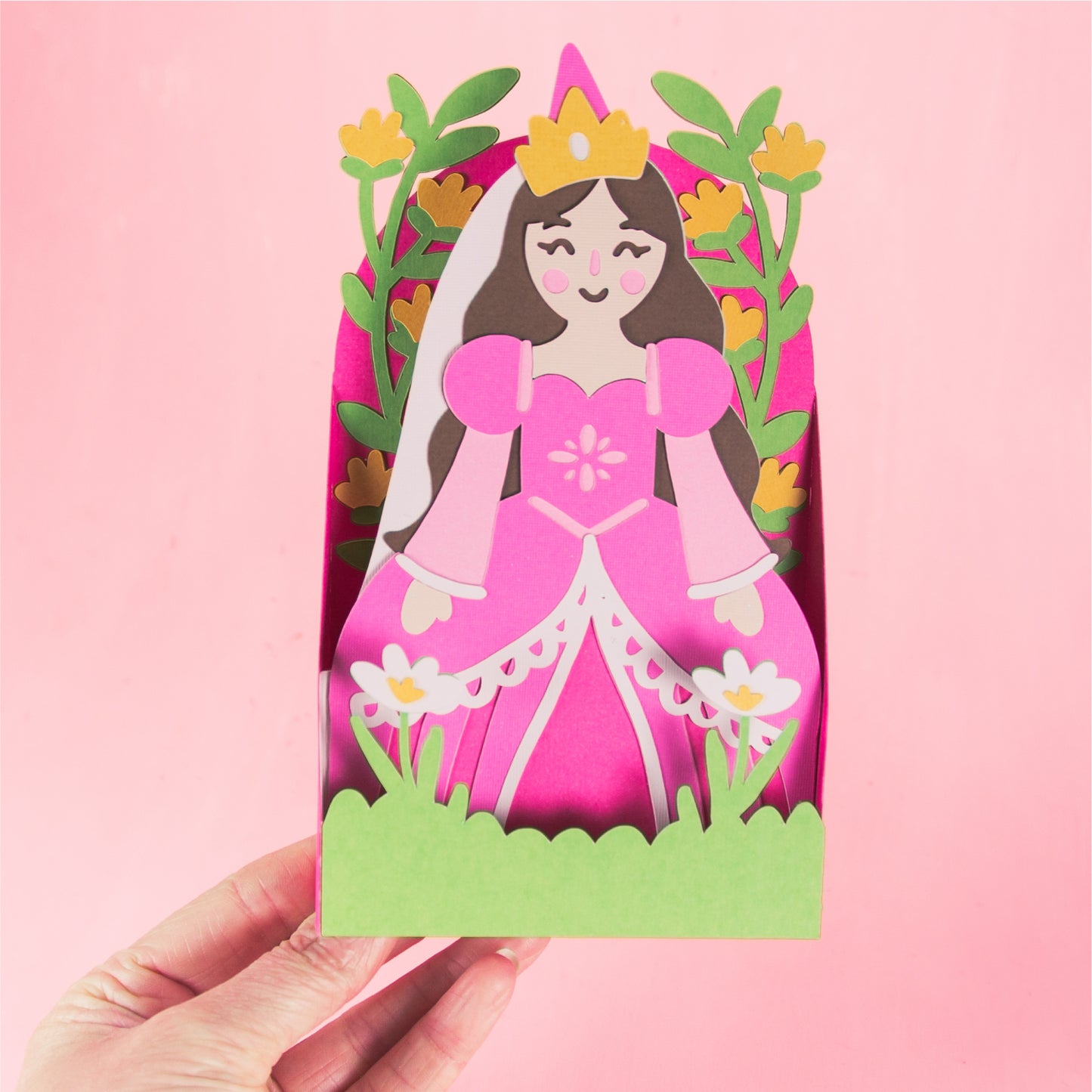 Princess with Flowers Card - 3D Card SVG