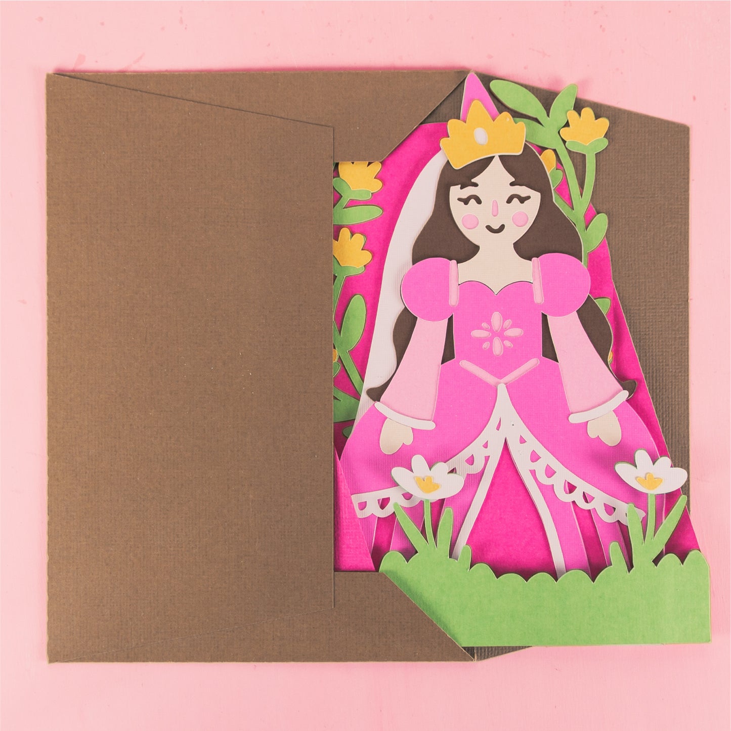 Princess with Flowers Card - 3D Card SVG