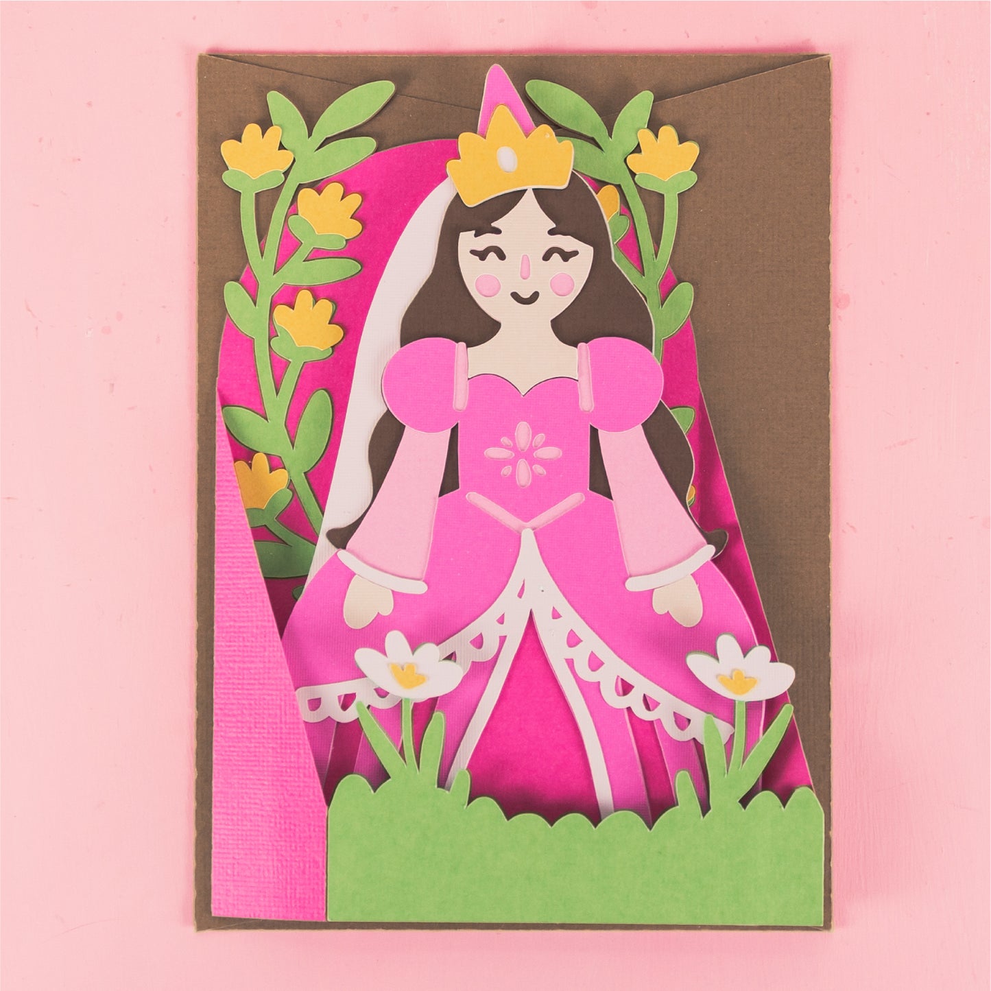 Princess with Flowers Card - 3D Card SVG