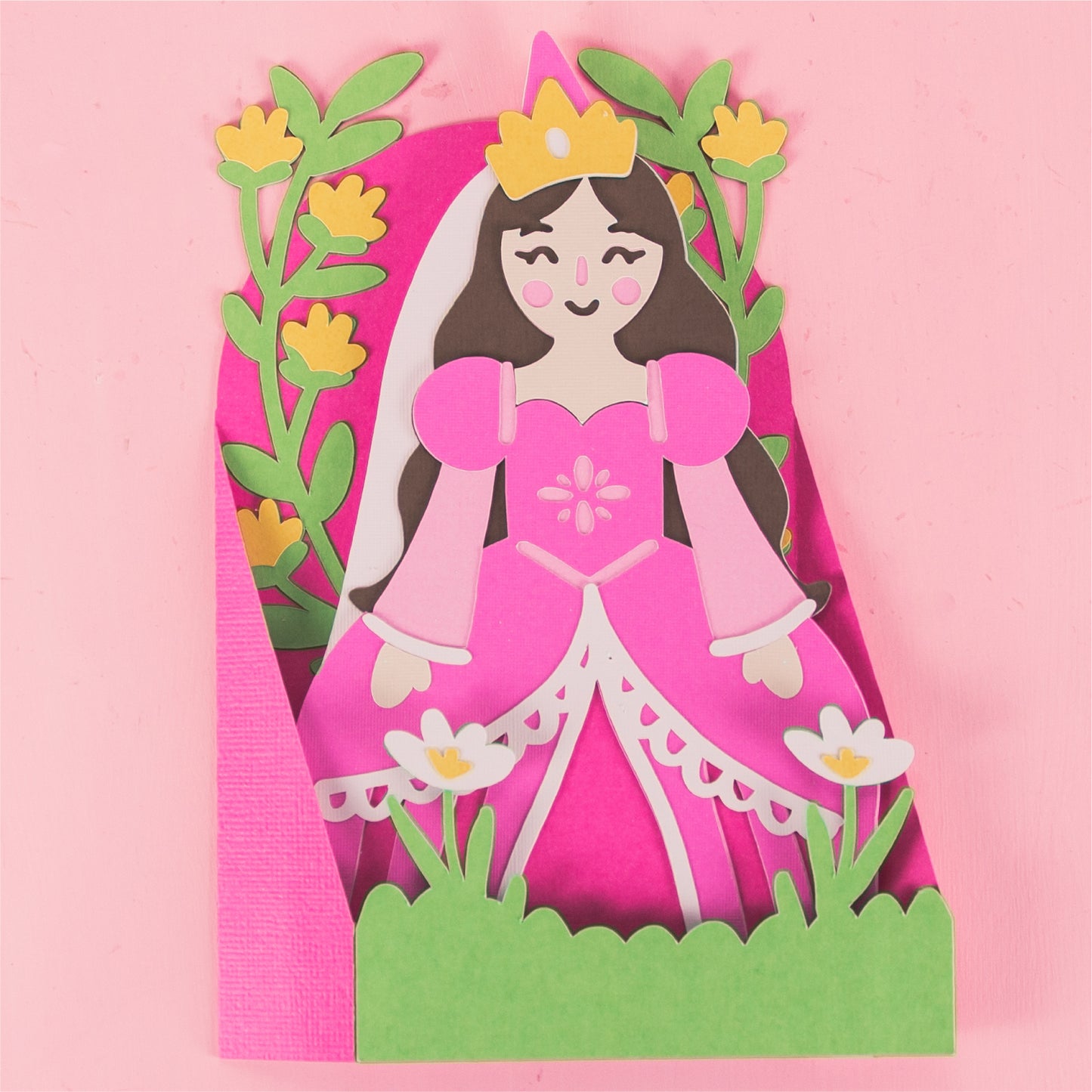 Princess with Flowers Card - 3D Card SVG
