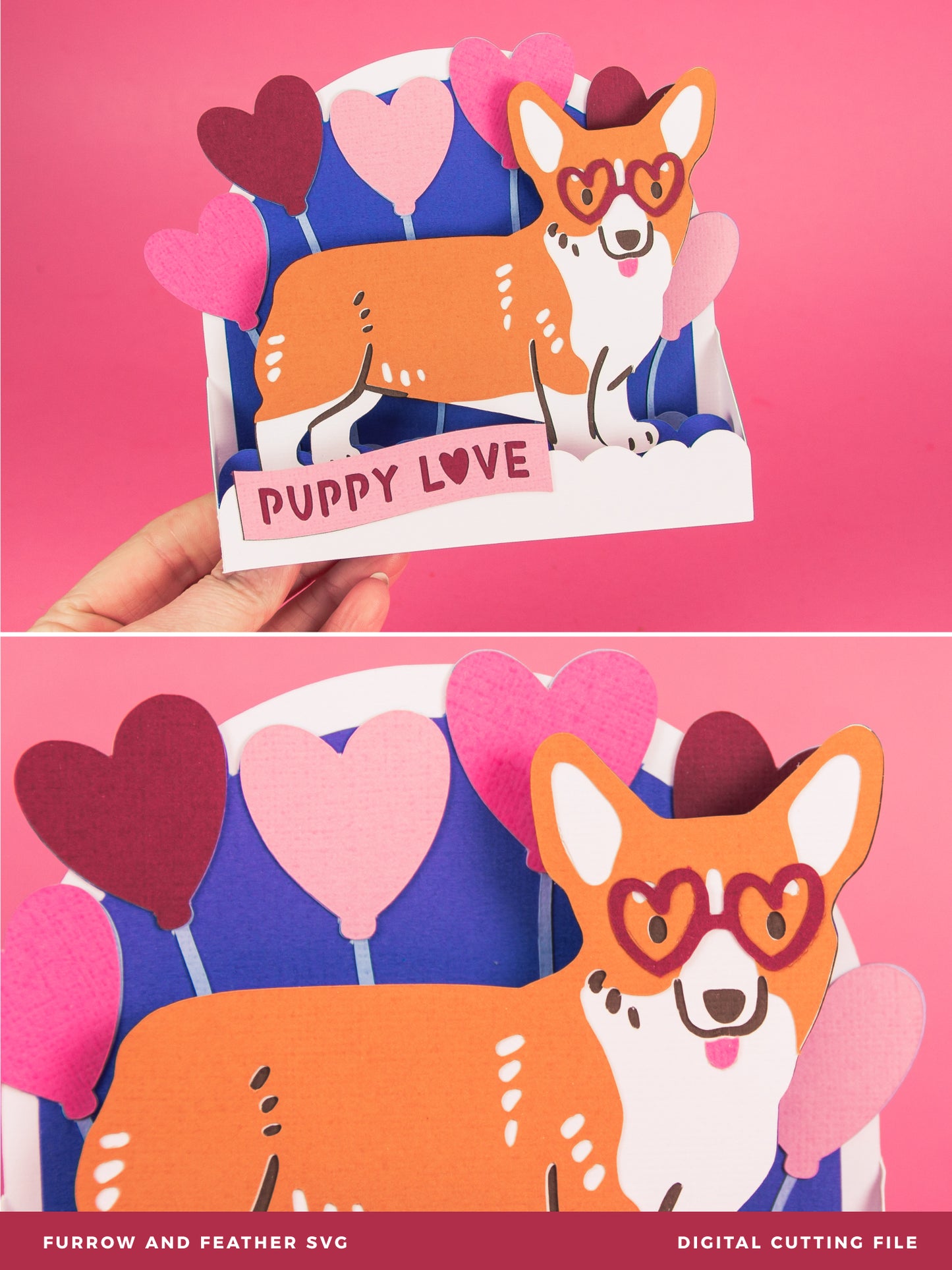Puppy Love Corgi Card - 3D Valentine's Day Card SVG