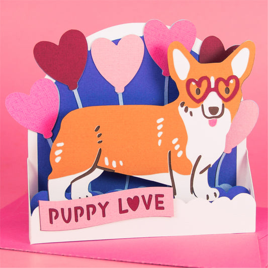 Puppy Love Corgi Card - 3D Valentine's Day Card SVG