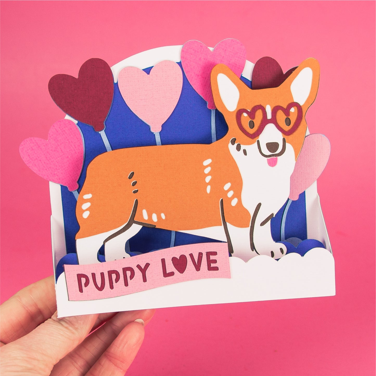 Puppy Love Corgi Card - 3D Valentine's Day Card SVG